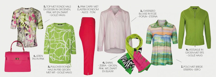 Lookbook GREEN AND PINK met kleding van Golle Haug, Toni, Eterna bij DRESSYOURPARENTS kleding voor oudere dames