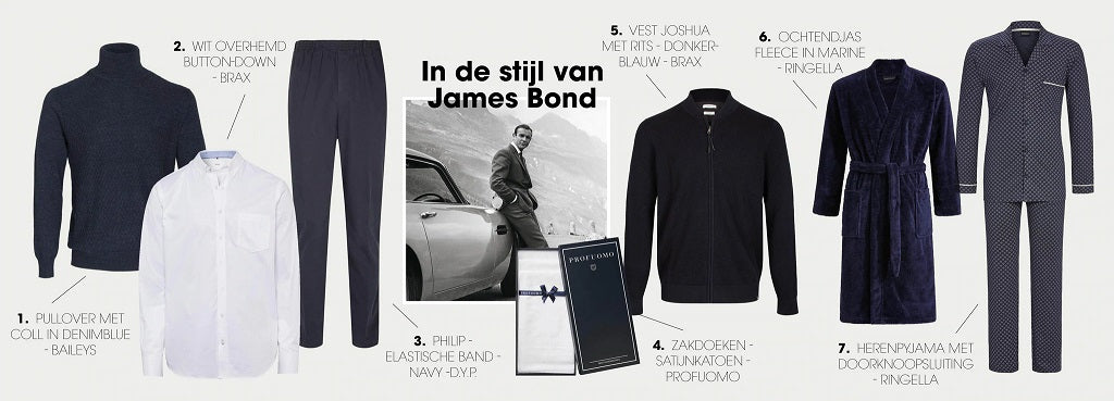 Lookbook 'In de stijl van 007 - James Bond' met herenkleding van Baileys, Brax, DYP en Ringella bij DRESSYOURPARENTS online te koop voor oudere mannen 