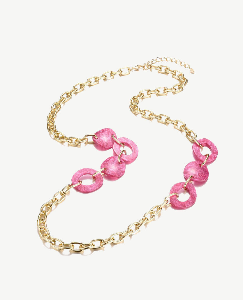 Lange ketting - Goudkleurig met rose en grote schakel