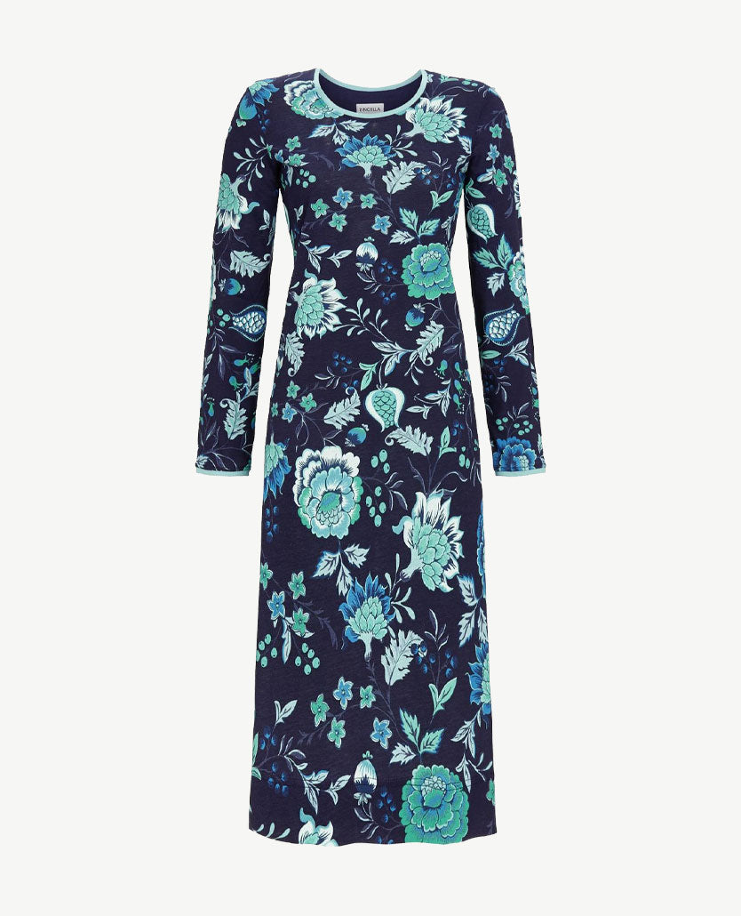 Ringella - Lang nacht-loungehemd - Navy met groen en blue