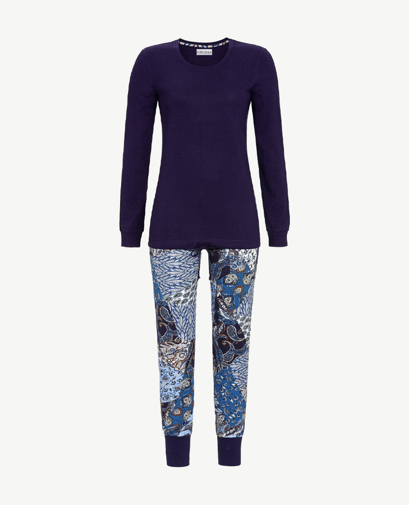 Ringella - Pyjama-lounge - met boordjes - Navy met paisley dessin