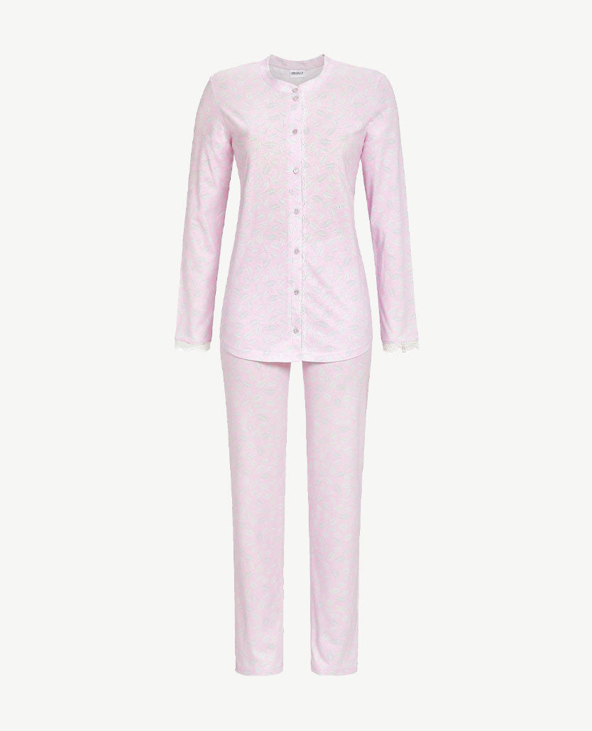 Ringella - Klassieke pyjama - doorknoop met boordje - Rose met blad dessin