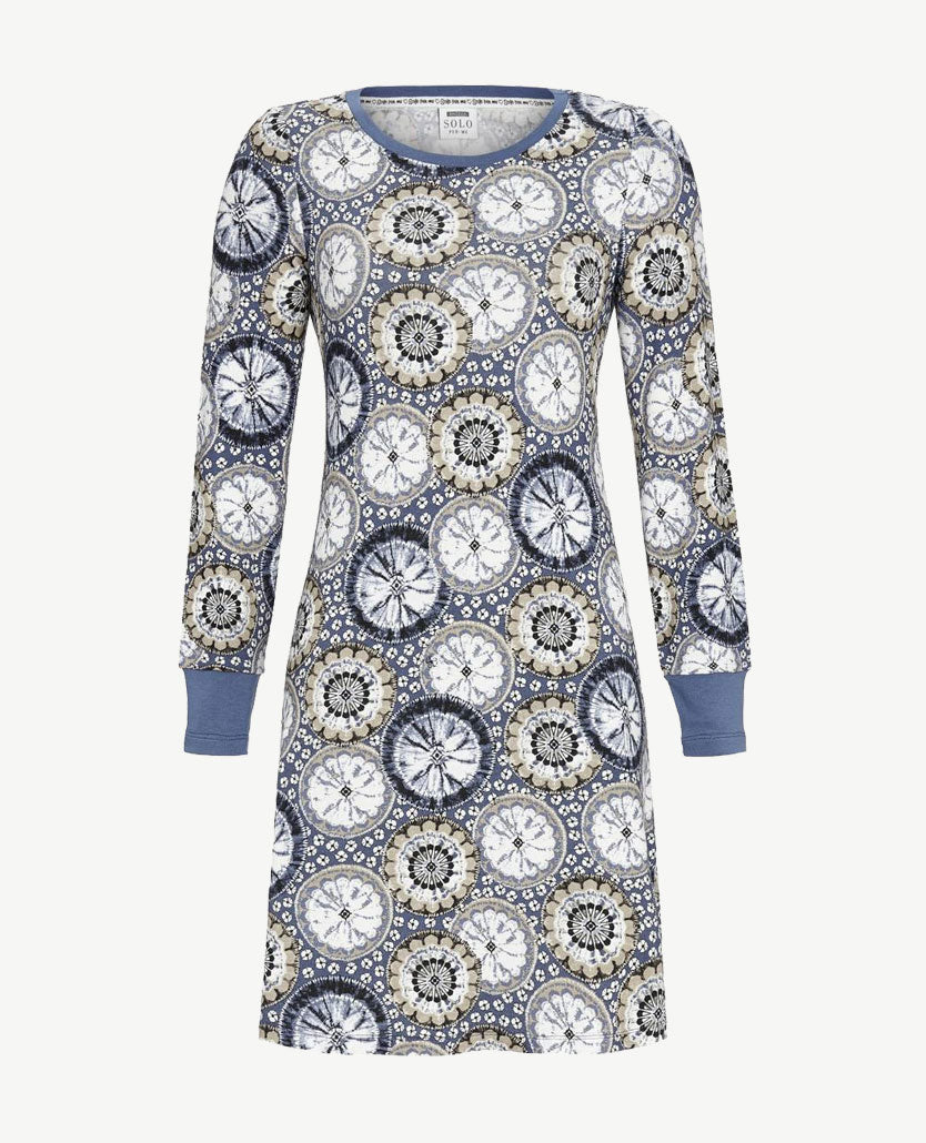 Ringella - Lounge-Nachthemd - ronde hals - Dessin blue, beige en off-white