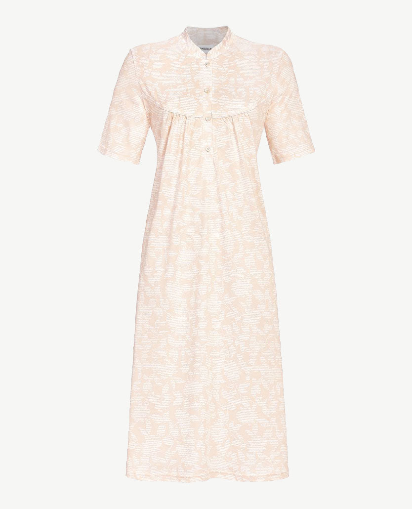 Ringella - Klassiek lang nachthemd - Bladdessin peach met wit