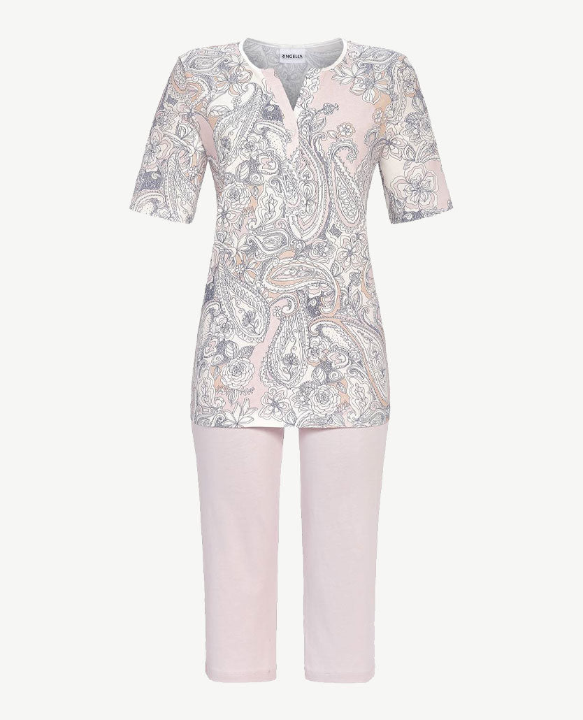 Ringella - Damespyjama - Capri broek -  Groot dessin met pink, rose en wit