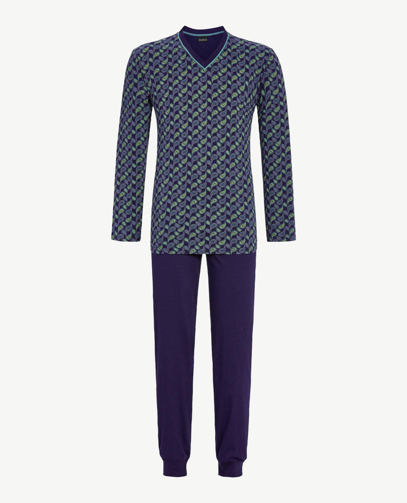 Ringella - Herenpyjama v-hals - Groen met navy