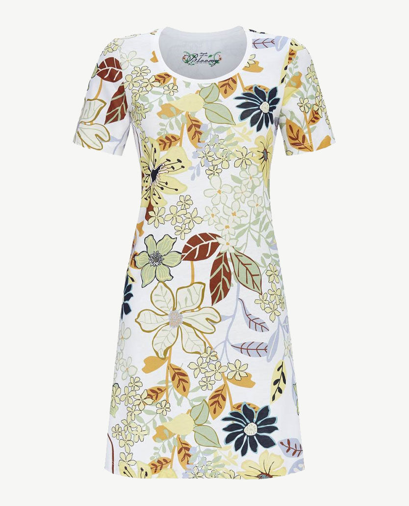 Ringella - Nacht-Loungehemd - Ronde hals - Multicolor bloemdessin met groen