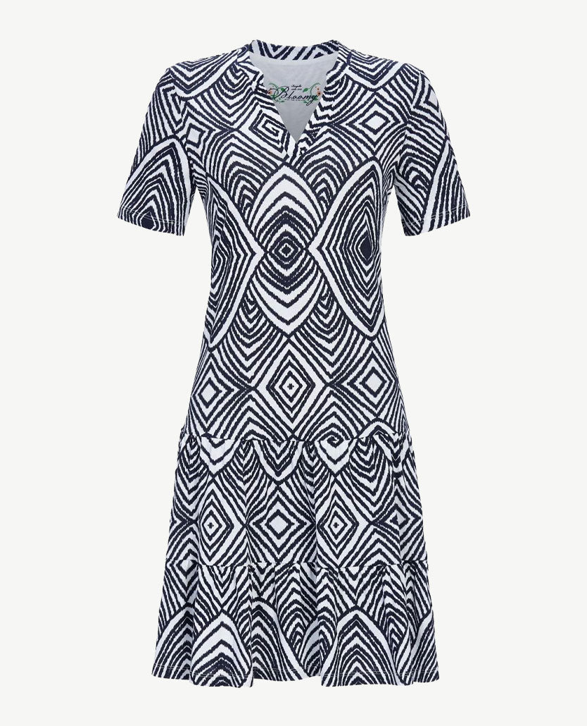 Ringella - Nacht-loungehemd - v-hals - Wijd, navy en wit