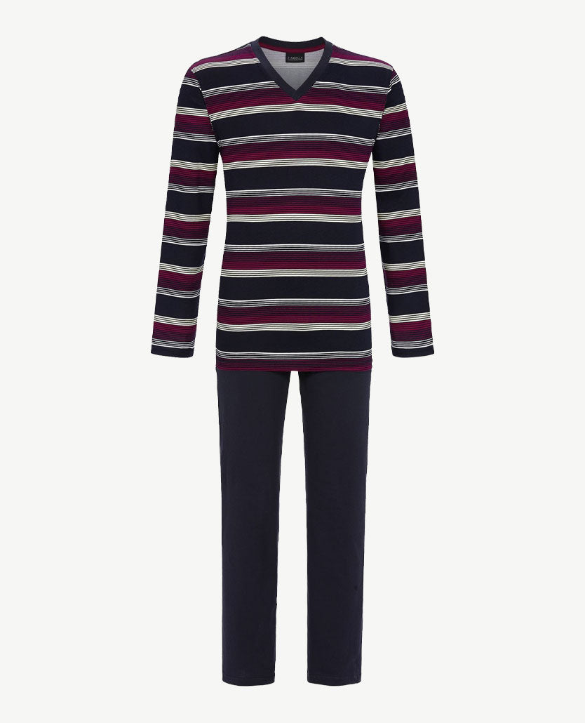 Ringella - Herenpyjama v-hals - Streep navy met rood