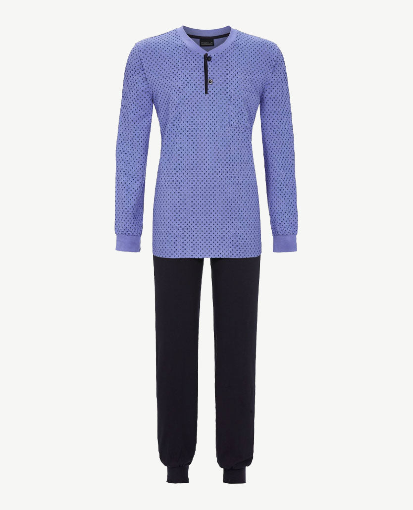 Ringella - Herenpyjama ronde hals met knoopsluiting - Werkje navy en blue