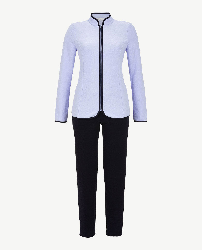 Ringella - Huis-loungepak met rits - Boucle fleece - Lavendel met navy