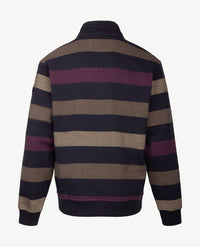 Baileys - Polo met rits - Streep - Navy, aubergine en beige