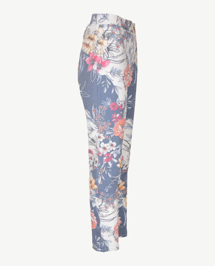 Brax Raphaela - Lavina - Elastiek rondom - katoen -  6/8 lengte - Floral denim