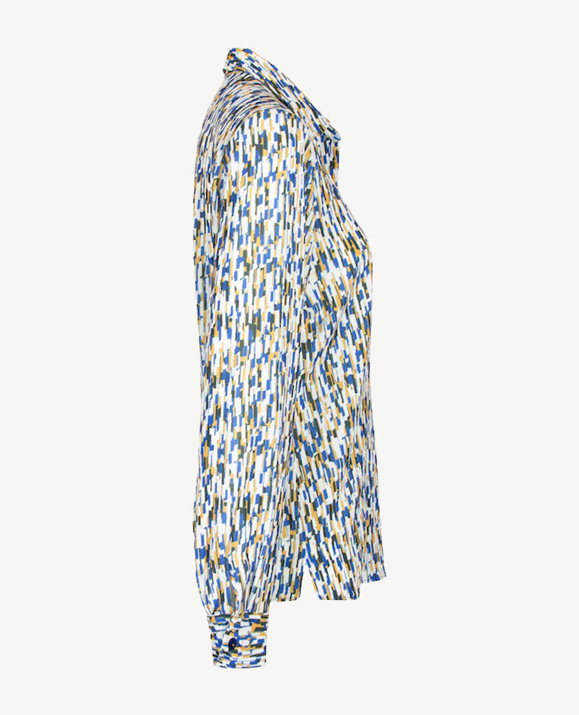 Erfo - Blouse  - Blok-streepdessin met camel, antraciet en blauw