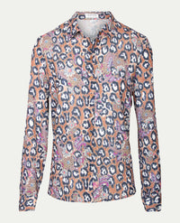 Erfo - Blouse met kraag - Dessin paisley en leopard in cognac, zwart en off-white