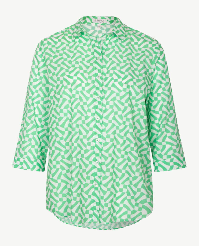 Erfo - Blouse wijd - Dessin groen en wit