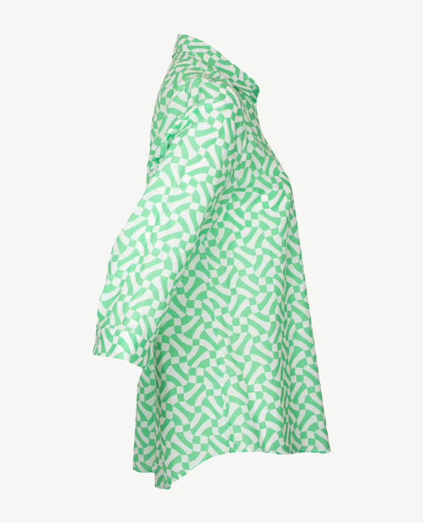Erfo - Blouse wijd - Dessin groen en wit