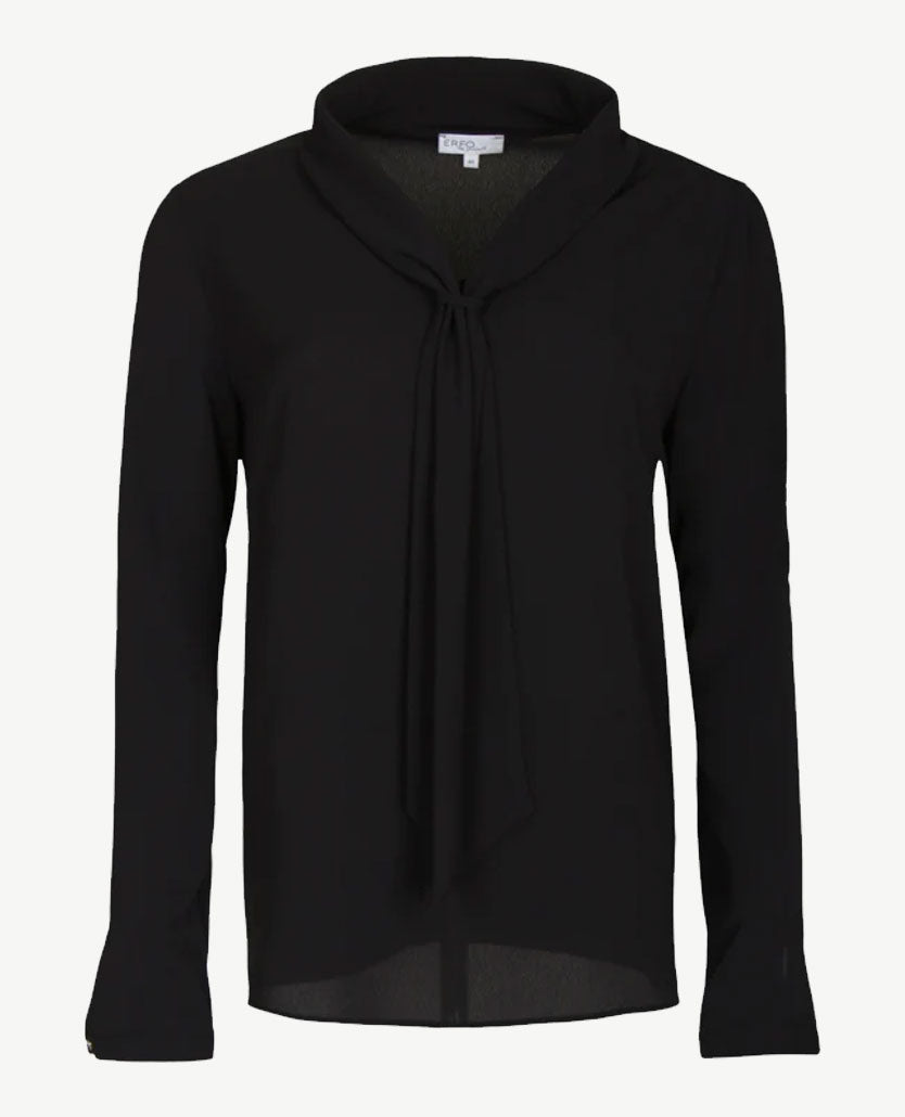 Erfo - Blousetop - v-hals met shawlkraag - Zwart