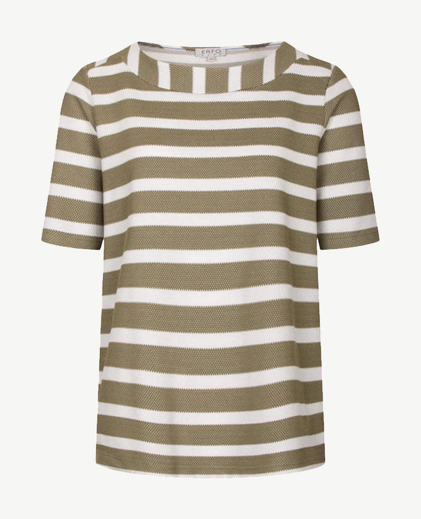 Erfo - Top - Brede streep - Khaki met wit