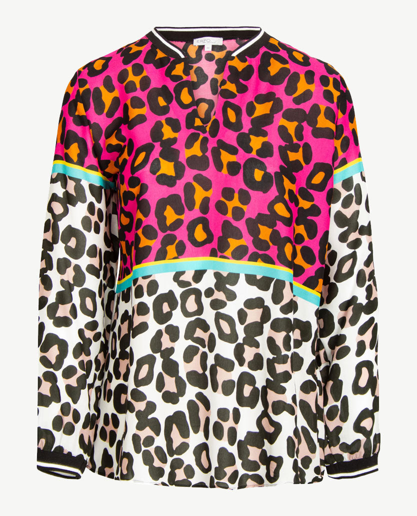 Erfo - Tuniek/blouse in luipaard dessin - brique/zwart/beige/groen en pink