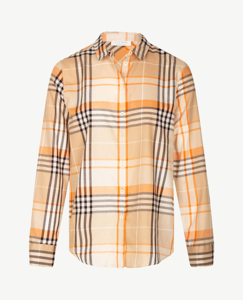 Eterna - Blouse  - Flanel - Ruit orange, beige, off-white en zwart