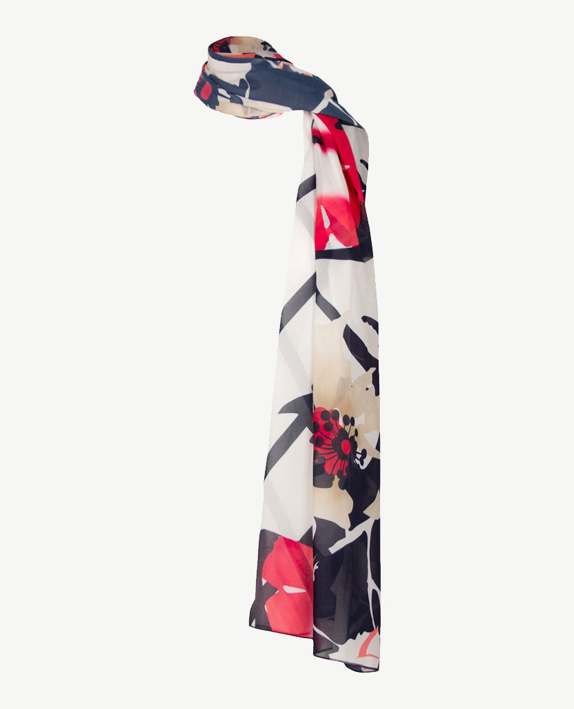 Frank Walder - Shawl - Voile - Navy, rood, beige en off-white