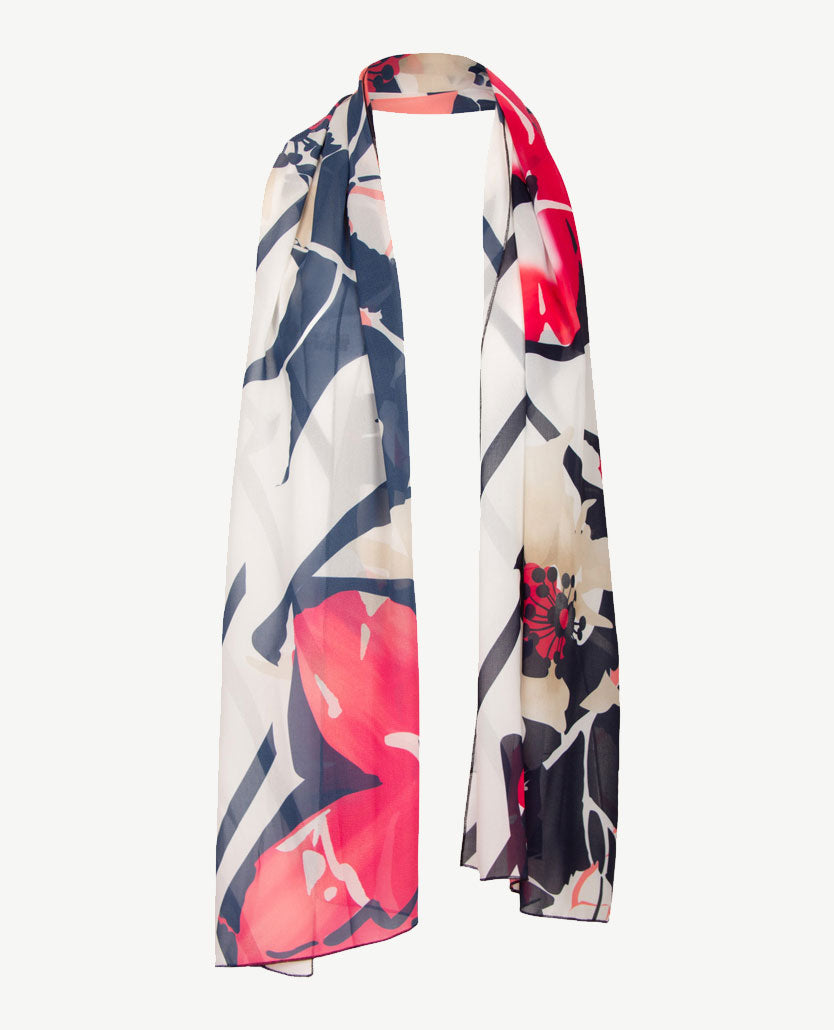 Frank Walder - Shawl - Voile - Navy, rood, beige en off-white