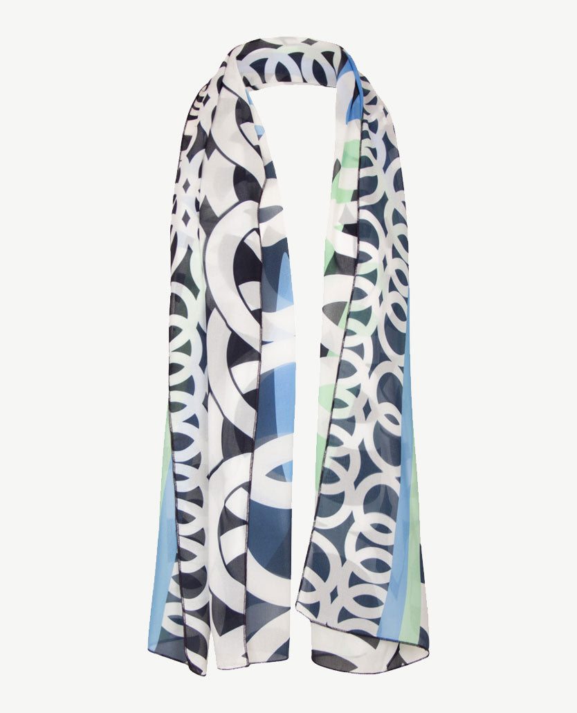 Frank Walder - Shawl - Voile - Pastel blue, groen met navy en wit