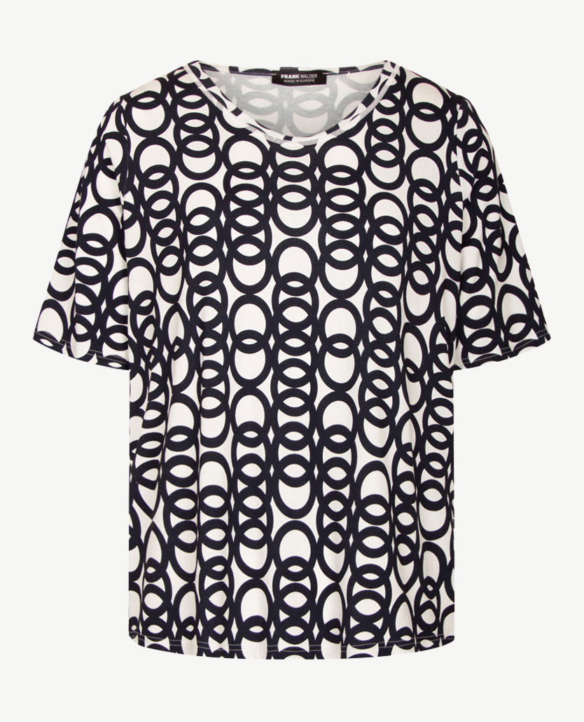 Frank Walder  - Top kleine v-hals - Navy met wit