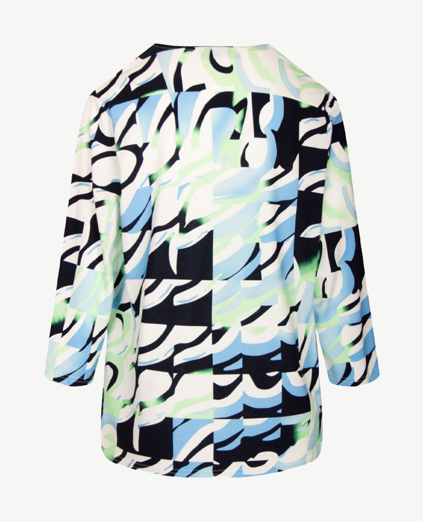 Frank Walder  - Blousontop - Navy, wit en pastel groen met blue