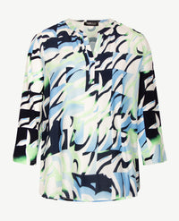 Frank Walder  - Blousontop - Navy, wit en pastel groen met blue