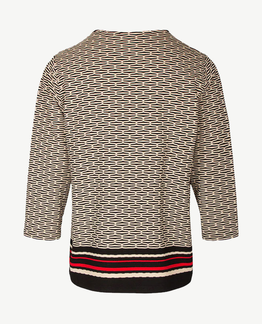 Frank Walder  - Blousontop - ronde hals - Beige, rood en zwart
