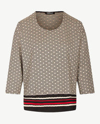 Frank Walder  - Blousontop - ronde hals - Beige, rood en zwart