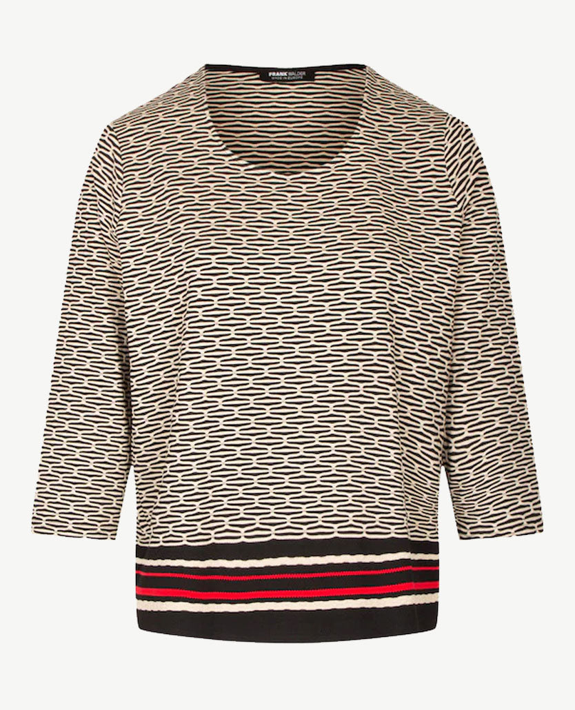 Frank Walder  - Blousontop - ronde hals - Beige, rood en zwart