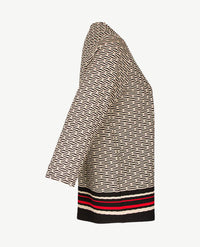 Frank Walder  - Blousontop - ronde hals - Beige, rood en zwart