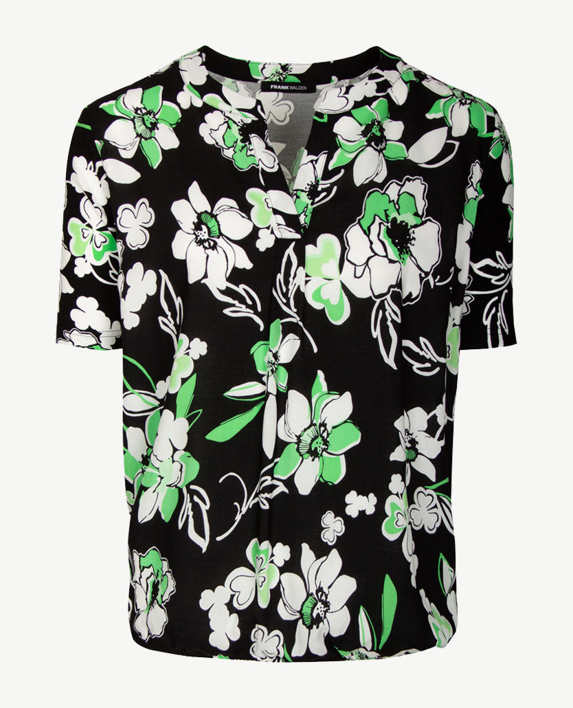 Frank Walder  - Blouson in bloemdessin van zwart/groen en wit