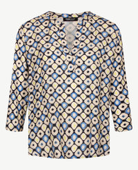 Frank Walder  - Blousontop - Beige, navy, blue en geel