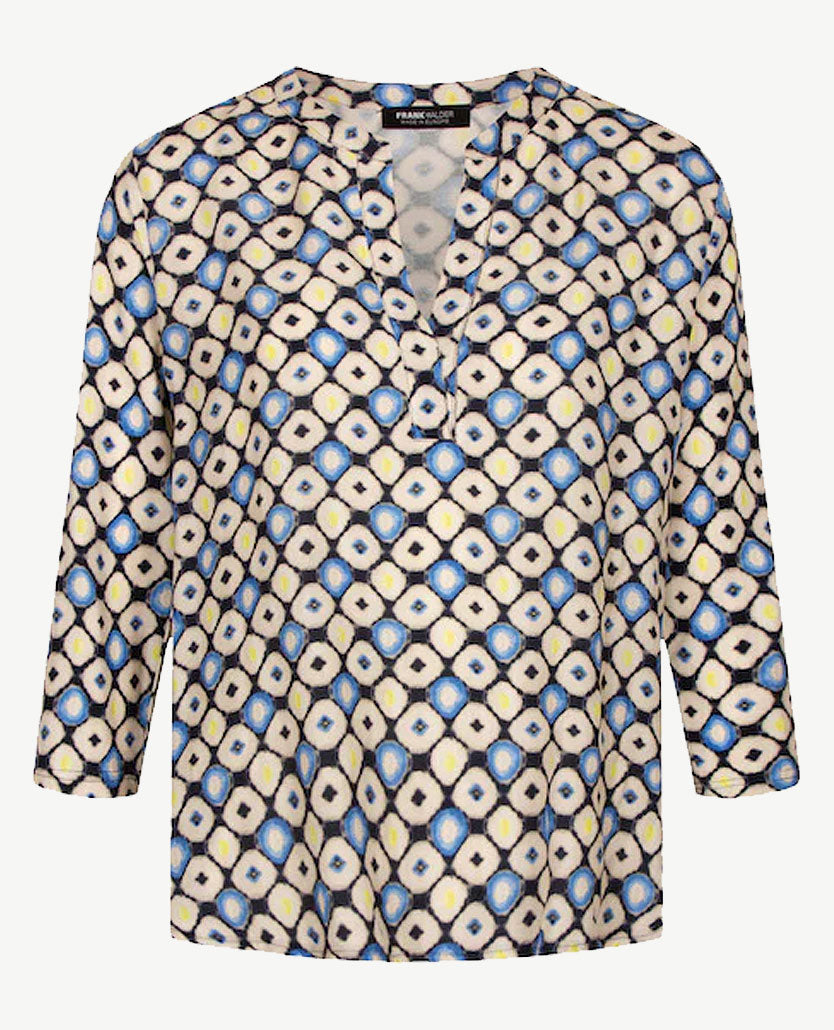 Frank Walder  - Blousontop - Beige, navy, blue en geel