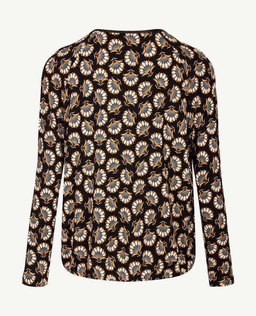 Frank Walder - Blousontop - Dessin zwart, wit en burnt orange