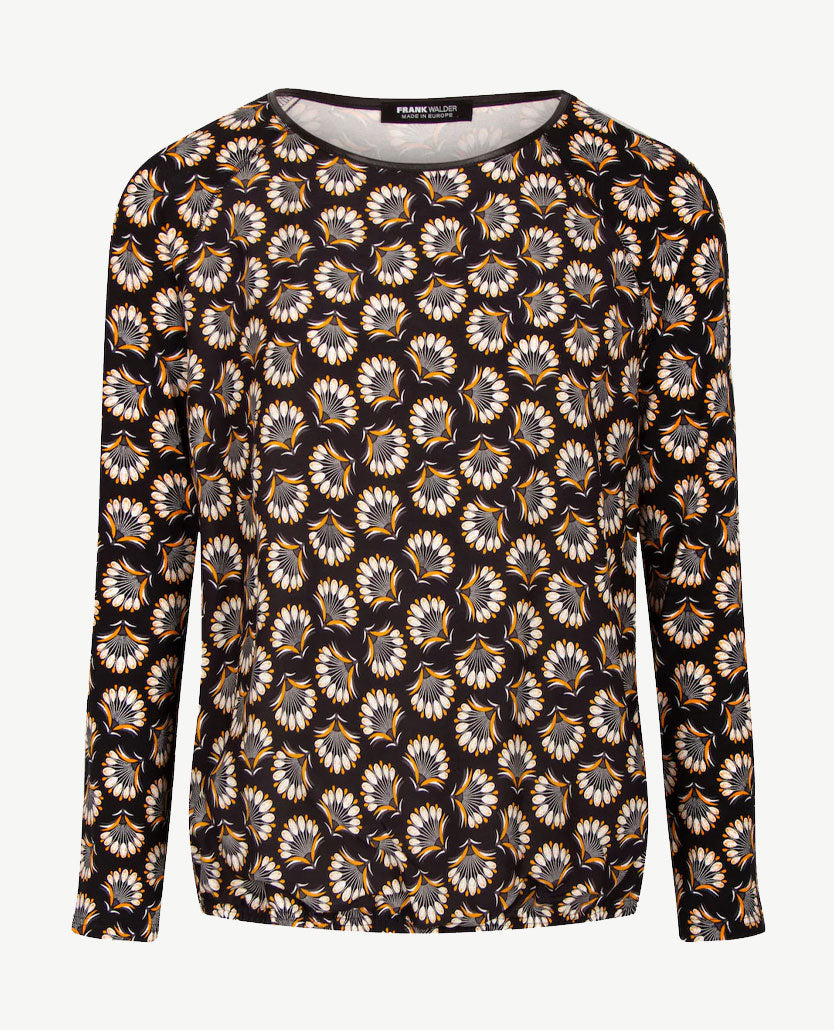 Frank Walder - Blousontop - Dessin zwart, wit en burnt orange