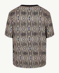 Frank Walder  - Blousontop ronde hals - Beige, navy en kobalt