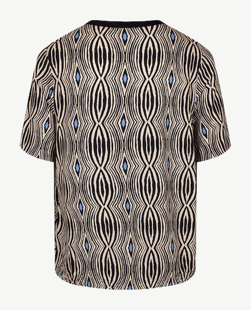 Frank Walder  - Blousontop ronde hals - Beige, navy en kobalt