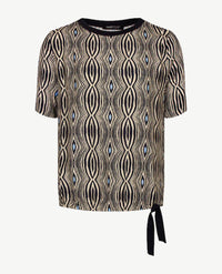 Frank Walder  - Blousontop ronde hals - Beige, navy en kobalt
