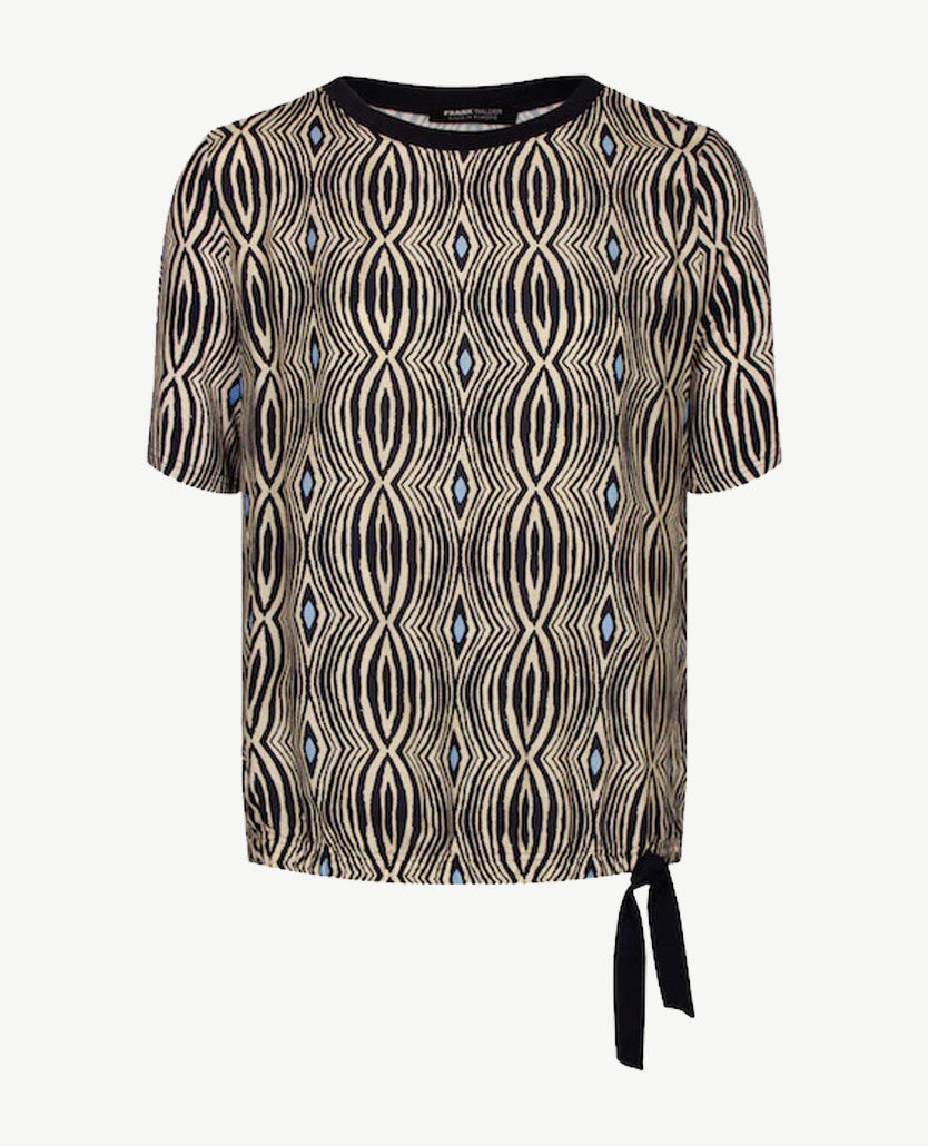 Frank Walder  - Blousontop ronde hals - Beige, navy en kobalt