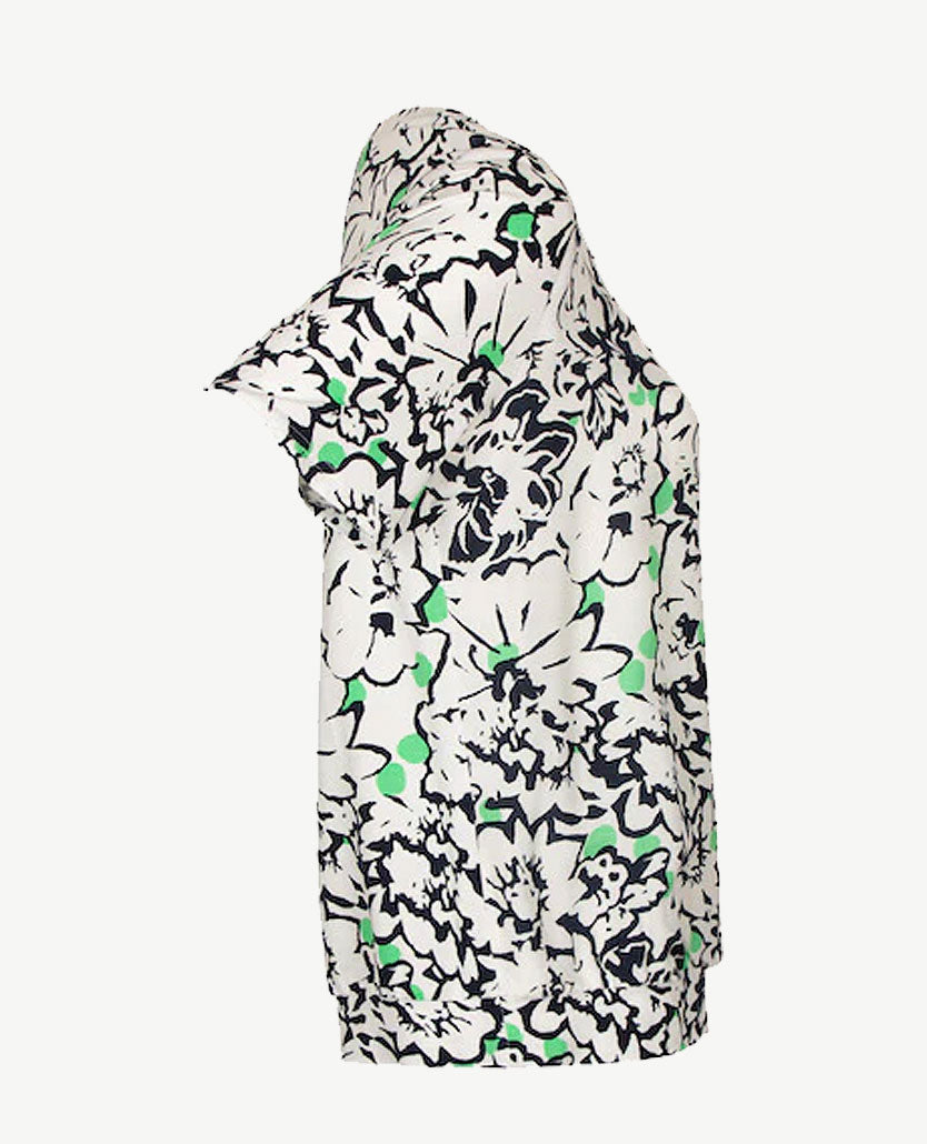 Frank Walder  - Blousontop - ronde hals - Bloemdessin wit met groen en navy