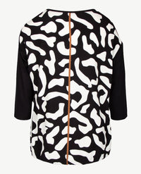 Frank Walder  - Blousontop ronde hals - Dessin met zwart, cognac en wit