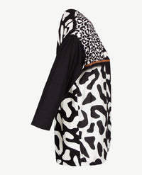 Frank Walder  - Blousontop ronde hals - Dessin met zwart, cognac en wit