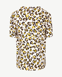Frank Walder - Blousontop - v-hals - Dessin panter, zwart, wit en geel en taupe