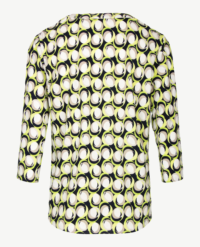 Frank Walder  - Blousontop - v-hals - Lime, marineblauw, wit en beige