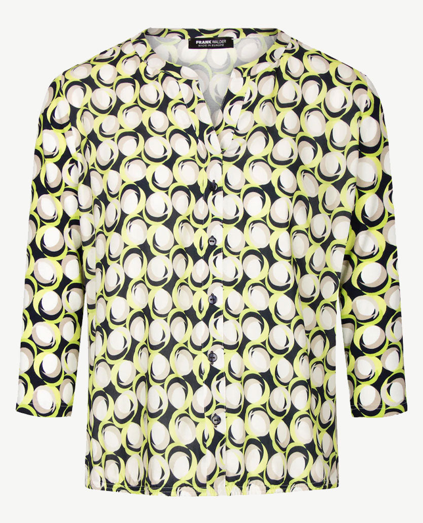 Frank Walder  - Blousontop - v-hals - Lime, marineblauw, wit en beige
